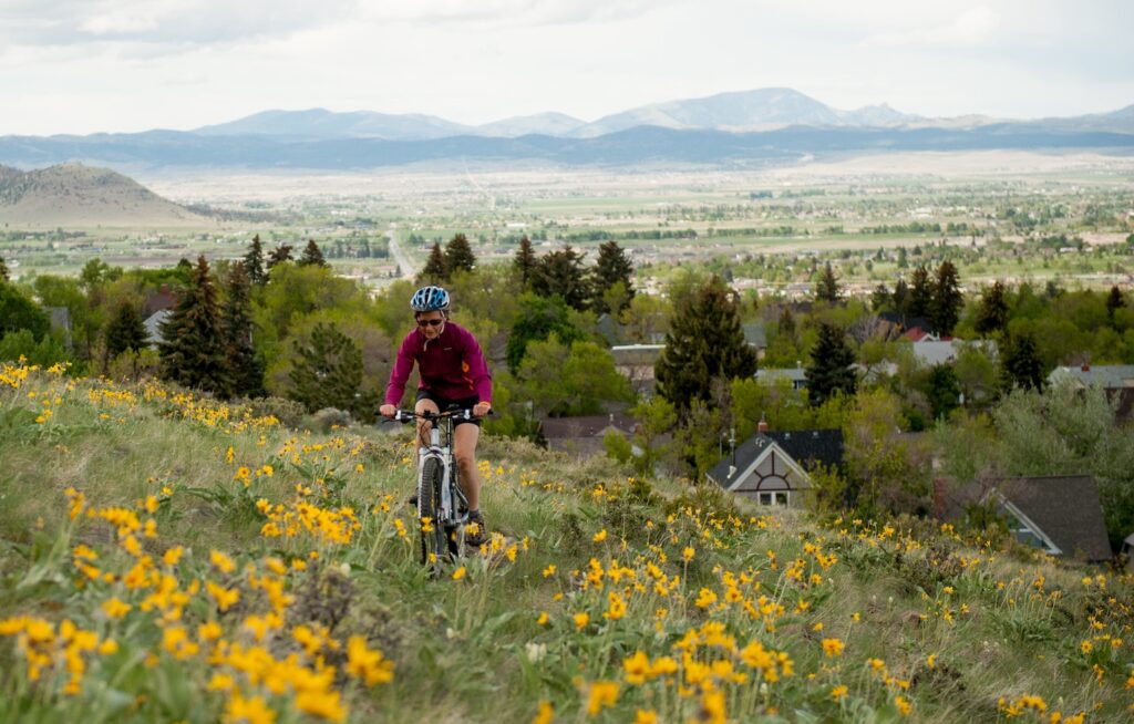 Mountain biker on a trail in Mount Helena City Park, Helena